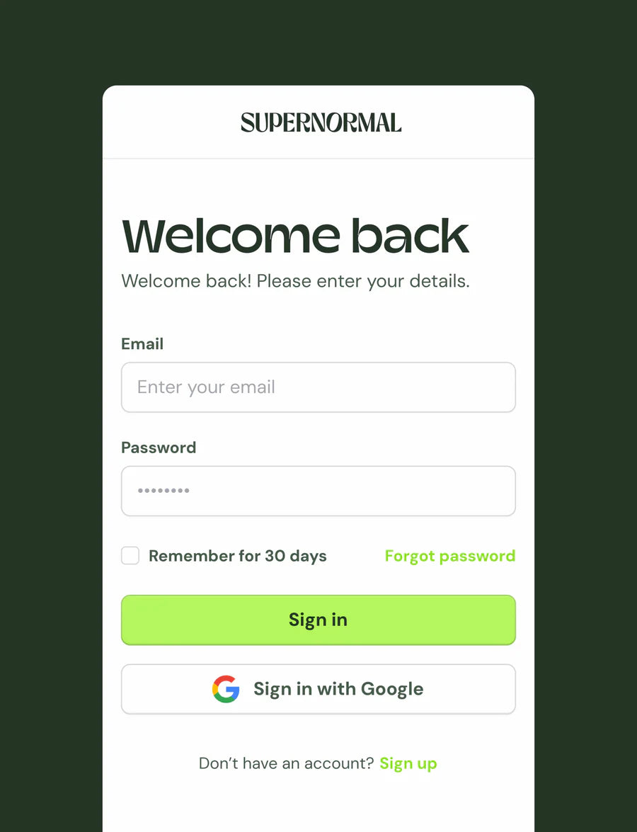Supernormal app login screen